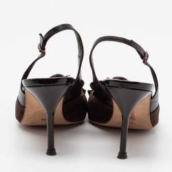 Pre Owned CH Carolina Herrera Brown Suede And Leather Bow Slingback Sandals Size 39