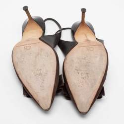 Pre Owned CH Carolina Herrera Brown Suede And Leather Bow Slingback Sandals Size 39