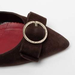 Pre Owned CH Carolina Herrera Brown Suede And Leather Bow Slingback Sandals Size 39