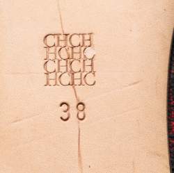 Pre Owned CH Carolina Herrera Black/Red Monogram Coated Canvas Bow Ballet Flats Size 38