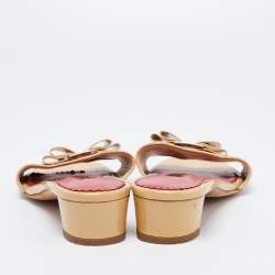 Pre Owned صندل سلايد سي إتش كارولينا هيريرا جلد بيج لامع بفيونكة مقاس 38