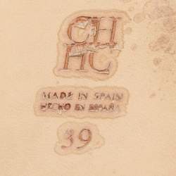 Pre Owned CH Carolina Herrera Metallic Gold Leather Crystal Embellished Flat Slide Sandals Size 39