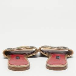 Pre Owned CH Carolina Herrera Metallic Gold Leather Crystal Embellished Flat Slide Sandals Size 39