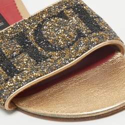 Pre Owned CH Carolina Herrera Metallic Gold Leather Crystal Embellished Flat Slide Sandals Size 39