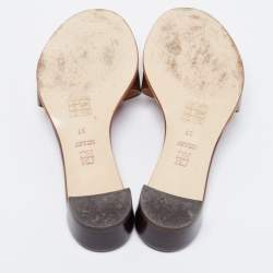 Pre Owned CH Carolina Herrera Brown/Red Leather Initials Slide Sandals Size 37