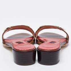 Pre Owned CH Carolina Herrera Brown/Red Leather Initials Slide Sandals Size 37