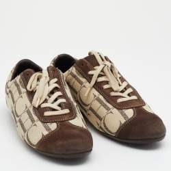 CH Carolina Herrera Beige/Brown Monogram Canvas And Suede Low Top  Sneakers Size 40