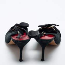 Pre Owned CH Carolina Herrera Black Suede Bow Slingback Pumps Size 41