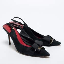 Pre Owned CH Carolina Herrera Black Suede Bow Slingback Pumps Size 41