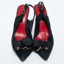 Pre Owned CH Carolina Herrera Black Suede Bow Slingback Pumps Size 41