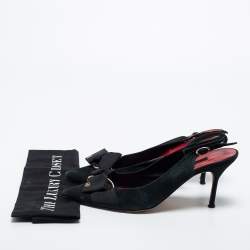 Pre Owned CH Carolina Herrera Black Suede Bow Slingback Pumps Size 41