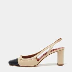 Pre Owned CH Carolina Herrera Cream/Black Leather Slingback Sandals Size 39