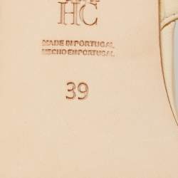 Pre Owned CH Carolina Herrera Cream/Black Leather Slingback Sandals Size 39