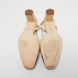 Pre Owned CH Carolina Herrera Cream/Black Leather Slingback Sandals Size 39