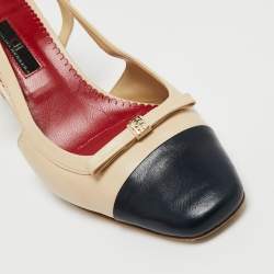 Pre Owned CH Carolina Herrera Cream/Black Leather Slingback Sandals Size 39