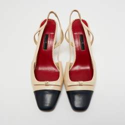 Pre Owned CH Carolina Herrera Cream/Black Leather Slingback Sandals Size 39