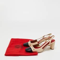 Pre Owned CH Carolina Herrera Cream/Black Leather Slingback Sandals Size 39