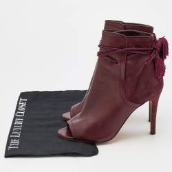 Pre Owned CH Carolina Herrera Burgundy Leather and Suede Open Toe Ankle Boots Size 37
