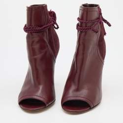 Pre Owned CH Carolina Herrera Burgundy Leather and Suede Open Toe Ankle Boots Size 37