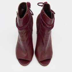 Pre Owned CH Carolina Herrera Burgundy Leather and Suede Open Toe Ankle Boots Size 37