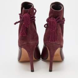 Pre Owned CH Carolina Herrera Burgundy Leather and Suede Open Toe Ankle Boots Size 37