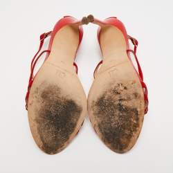 Pre Owned CH Carolina Herrera Red Leather Ankle Strap Sandals Size 39