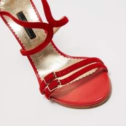 Pre Owned CH Carolina Herrera Red Leather Ankle Strap Sandals Size 39