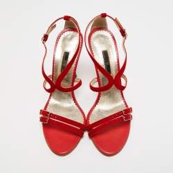 Pre Owned CH Carolina Herrera Red Leather Ankle Strap Sandals Size 39