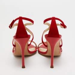 Pre Owned CH Carolina Herrera Red Leather Ankle Strap Sandals Size 39
