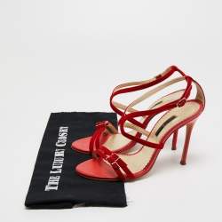 Pre Owned CH Carolina Herrera Red Leather Ankle Strap Sandals Size 39