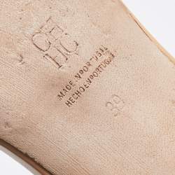 Pre Owned CH Carolina Herrera Beige Patent Leather Bow Slide Sandals Size 39