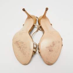 Pre Owned CH Carolina Herrera Two Tone Leather Bow Open Toe Slingback Sandals Size 40