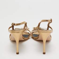 Pre Owned CH Carolina Herrera Two Tone Leather Bow Open Toe Slingback Sandals Size 40