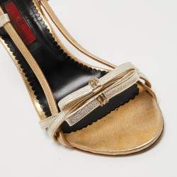 Pre Owned CH Carolina Herrera Two Tone Leather Bow Open Toe Slingback Sandals Size 40