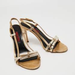 Pre Owned CH Carolina Herrera Two Tone Leather Bow Open Toe Slingback Sandals Size 40