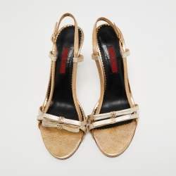 Pre Owned CH Carolina Herrera Two Tone Leather Bow Open Toe Slingback Sandals Size 40