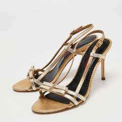 Pre Owned CH Carolina Herrera Two Tone Leather Bow Open Toe Slingback Sandals Size 40