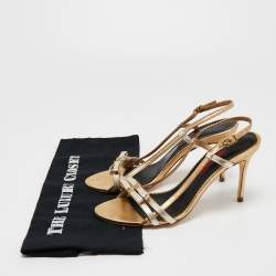 Pre Owned CH Carolina Herrera Two Tone Leather Bow Open Toe Slingback Sandals Size 40