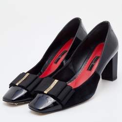 Pre Owned  CH Carolina Herrera Black Patent Leather and Suede Bow Pumps Size 40