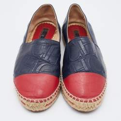 CH Carolina Herrera Navy Blue/Red Leather Cap Toe Espadrille Flats Size 38