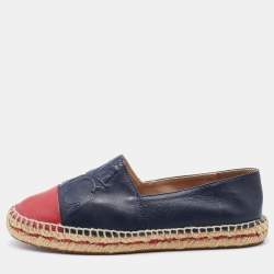 CH Carolina Herrera Navy Blue/Red Leather Cap Toe Espadrille Flats Size 38
