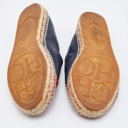 CH Carolina Herrera Navy Blue/Red Leather Cap Toe Espadrille Flats Size 38