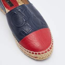 CH Carolina Herrera Navy Blue/Red Leather Cap Toe Espadrille Flats Size 38