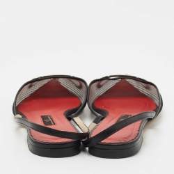 Pre Owned CH Carolina Herrera Black Mesh and Leather Logo Slingback Flats Size 39