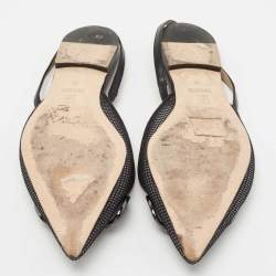 Pre Owned CH Carolina Herrera Black Mesh and Leather Logo Slingback Flats Size 39