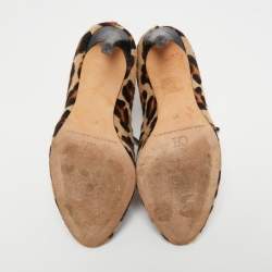 Pre Owned CH Carolina Herrera Brown/Black Calf Hair Lace Up Booties Size 36