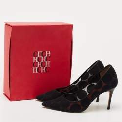 مملوكة مسبقًا CH Carolina Herrera Black Mesh and Fabric Pointed Toe Pumps Size 39