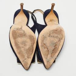 Pre Owned CH Carolina Herrera Navy Blue Suede Pointed Toe Slingback Pumps Size 37