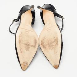 Pre Owned CH Carolina Herrera Black Leather and Suede T Strap Pumps Size 37 