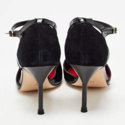 Pre Owned CH Carolina Herrera Black Leather and Suede T Strap Pumps Size 37 